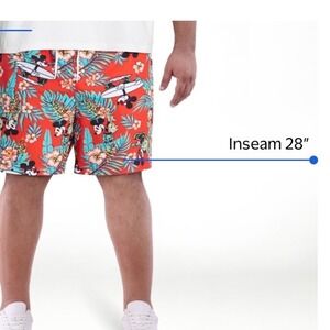 Disney Mickey Mouse Tropical Hawaiian Swim Trunks Red Floral Mens 3XL NWT